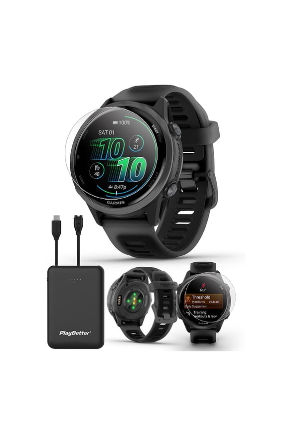 Garmin Forerunner 570 (42mm - Slate Gray/Black) Running GPS Smartwatch Bundle with PlayBetter Portable Charger & HD Screen Protectors