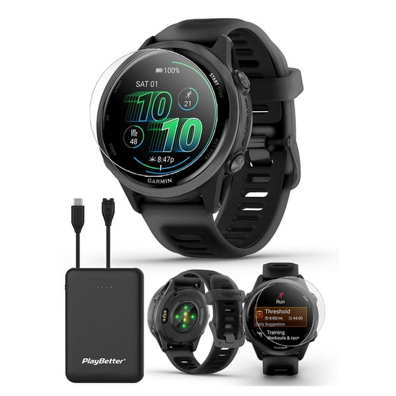 Garmin Forerunner 570 (42mm - Slate Gray/Black) Running GPS Smartwatch Bundle with PlayBetter Portable Charger & HD Screen Protectors