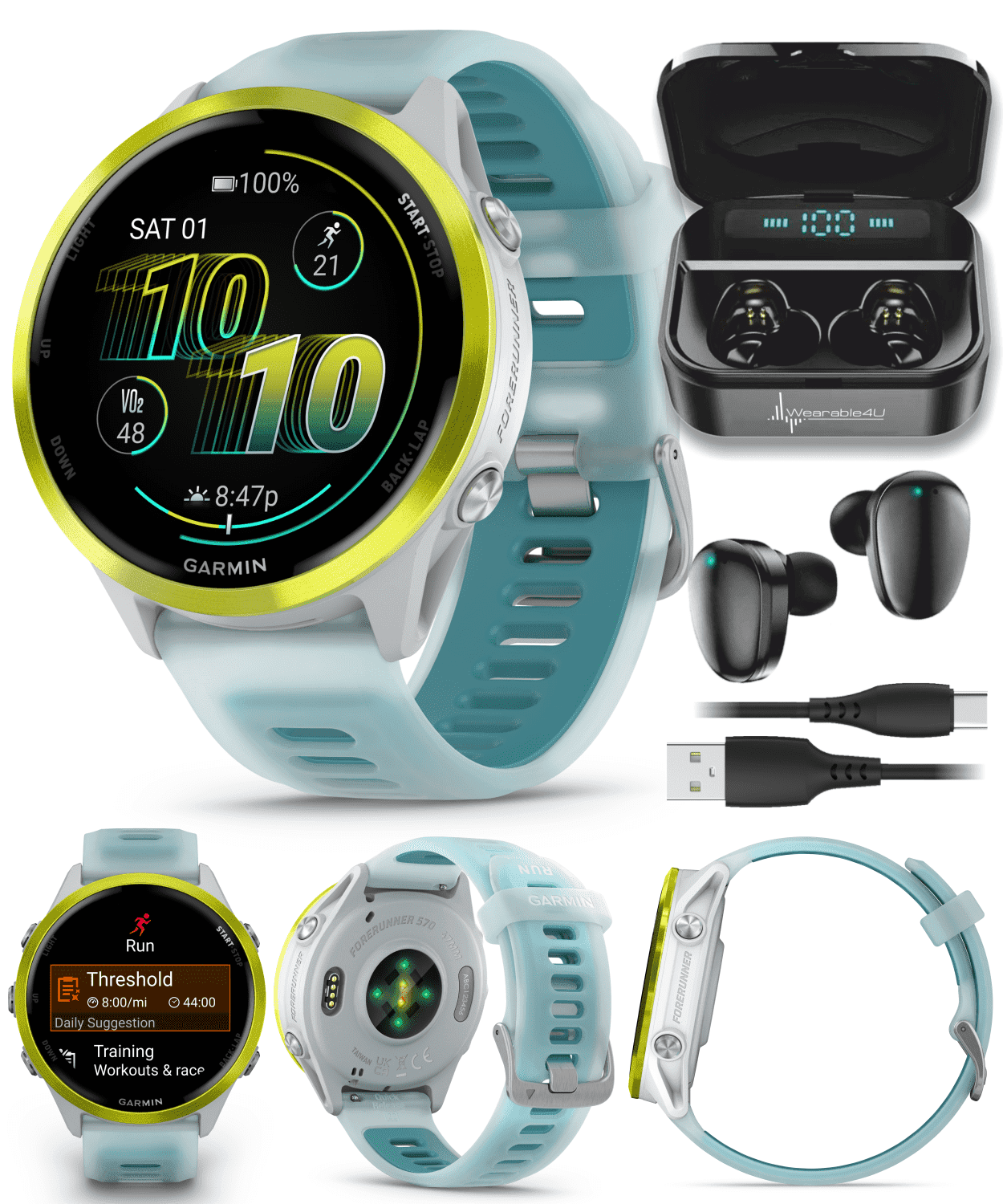 Wearable4u, Advanced GPS Running Smartwatch, 42mm, AMOLED Display 