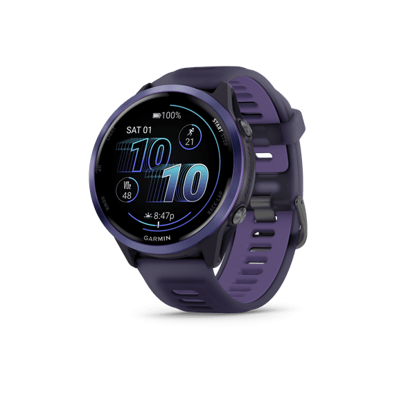 Garmin Forerunner 570, 47mm, Advanced GPS Running and Triathlon Smartwatch, AMOLED Display, Training and Recovery Features, Indigo Aluminum with Translucent Imperial Purple/Indigo Band