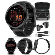 Garmin Forerunner 570 47mm Advanced GPS Running & Triathlon Smartwatch, AMOLED Display, Training & Recovery, Slate Gray Aluminum, Translucent Black & Black Band w/ Wearable4U BLK EarBuds Bundle