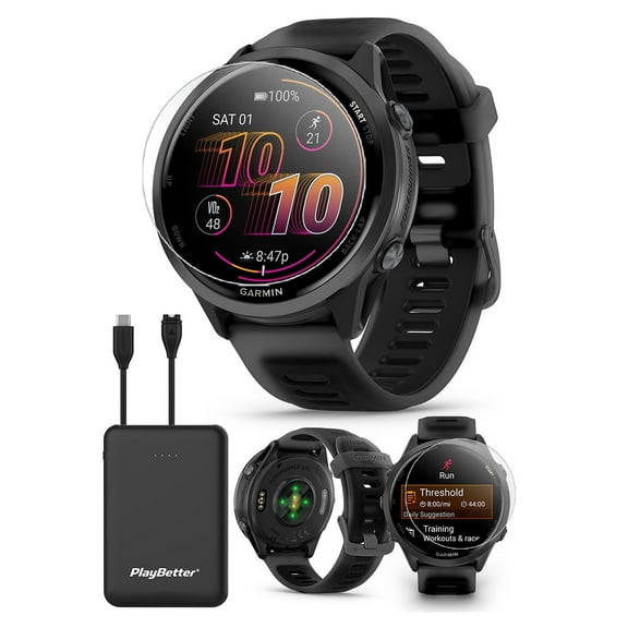 Garmin Forerunner 570 (47mm - Black/Black) Running GPS Smartwatch Bundle with PlayBetter Portable Charger & HD Screen Protectors