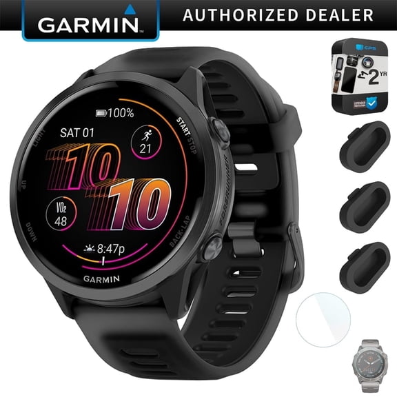 Garmin Forerunner 570 - 47mm GPS Smartwatch, Aluminum and Black Band Bundle with 2 Year Protection Pack + Silicone Dust Cover (3-Pack) + 1.4 Inch Screen Protector