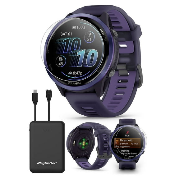 Garmin Forerunner 570 (47mm - Purple/Indigo) Running GPS Smartwatch Bundle with PlayBetter Portable Charger & HD Screen Protectors