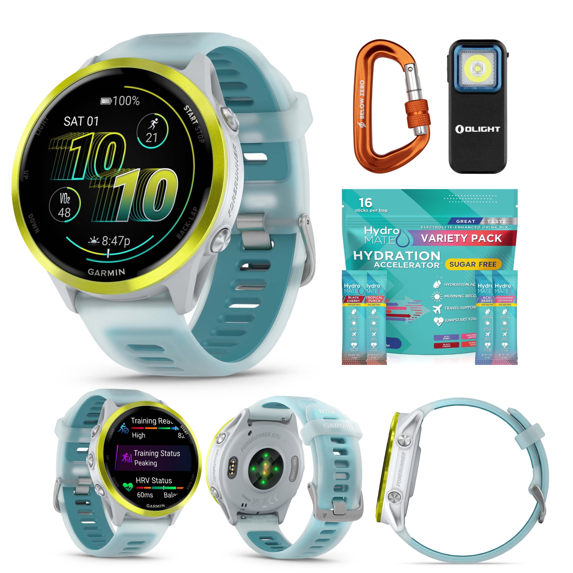 Garmin Forerunner 570 GPS Running Smartwatch (Amp Yellow/Whitestone Turquoise) Outdoor Bundle