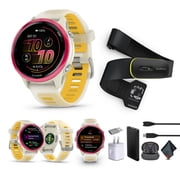 Garmin Forerunner 570 Running Smartwatch, 42MM WiFi, GPS Fitness Smart Watch For Men And Women, Raspberry Aluminum with Translucent Bone/Mango Band  + Access 600 Fitness Monitor, M-XL  + More