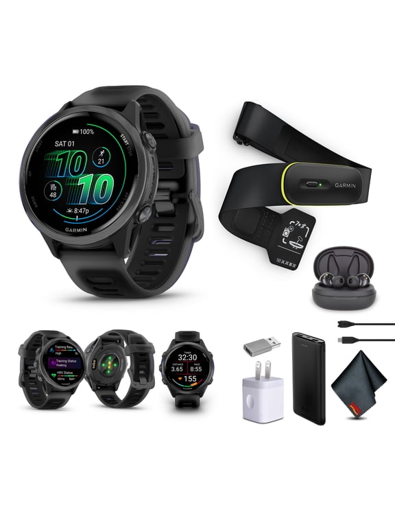Forerunner 570 Running Smartwatch, 42MM WiFi, GPS Fitness Smart Watch For Men And Women, Slate Gray Aluminum with Translucent Black/Black Band + Access 600 Fitness Monitor, XS-S + More