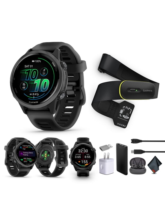 Forerunner 570 Running Smartwatch, 42MM WiFi, GPS Fitness Smart Watch For Men And Women, Slate Gray Aluminum with Translucent Black/Black Band + Access 600 Fitness Monitor, M-XL + More