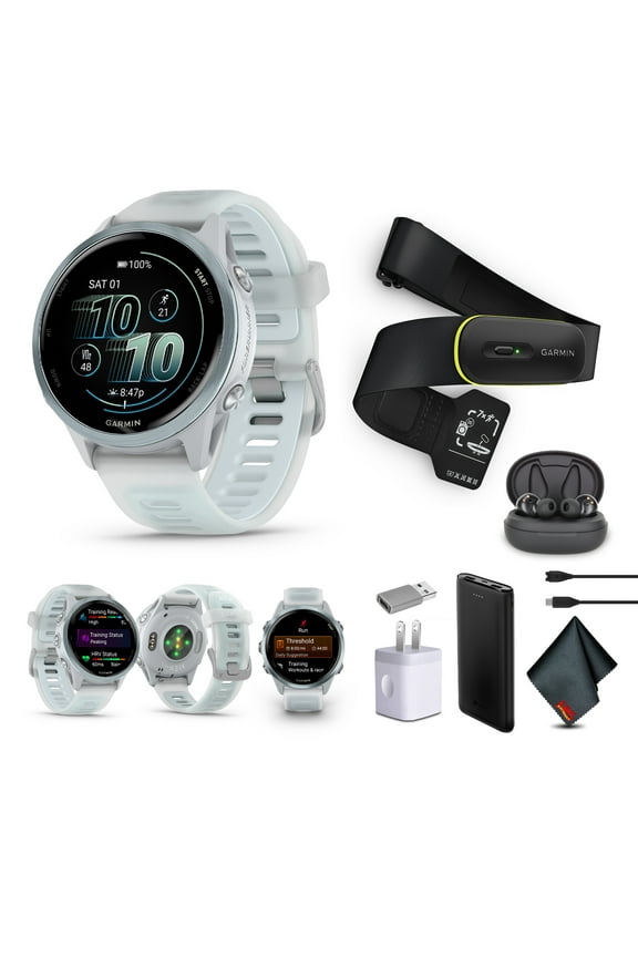 Forerunner 570 Running Smartwatch, 42MM WiFi, GPS Fitness Watch For Men And Women, Cloud Blue Aluminum with Translucent Whitestone/Cloud Blue Band + Access 600 Fitness Monitor XS-S + More