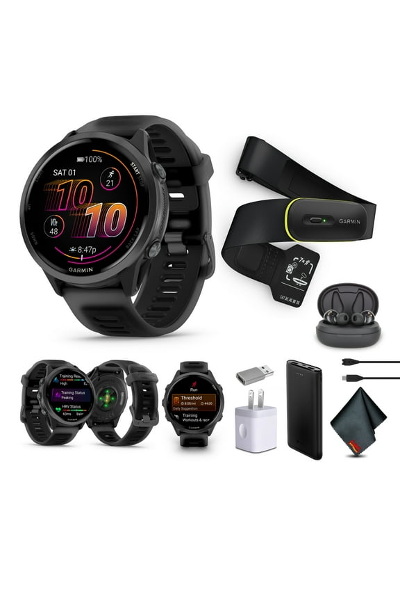 Forerunner 570 Running Smartwatch, 47MM WiFi, GPS Fitness Smart Watch For Men And Women, Slate Gray Aluminum with Translucent Black/Black Band + Access 600 Fitness Monitor, XS-S + More