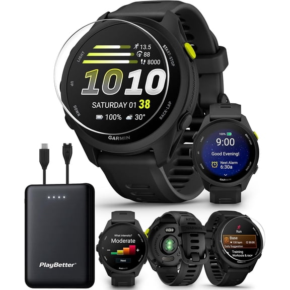 Garmin Forerunner 70 (Black) GPS Running Watch Bundle with PlayBetter 5000mAh Portable Charger & HD Screen Protectors