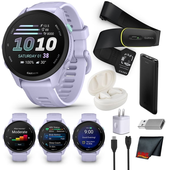 Garmin Forerunner 70 GPS Running Smartwatch | Heart Rate Monitor, Activity Tracking, Smart Notifications | Cool Lavender Bundle