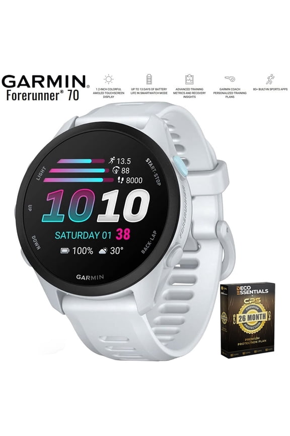 Forerunner 70 Whitestone 010-04307-01 Bundle with Deco Essentials Exclusive 26 Month CPS Enhanced Protection Pack