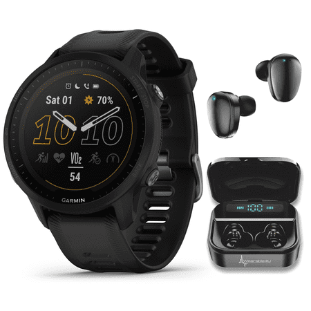 Garmin Forerunner 955 Solar, GPS Running Smartwatch with Solar Charging Capabilities, Tailored to Triathletes, Long-Lasting Battery, Black with Wearable4U Black EarBuds Bundle