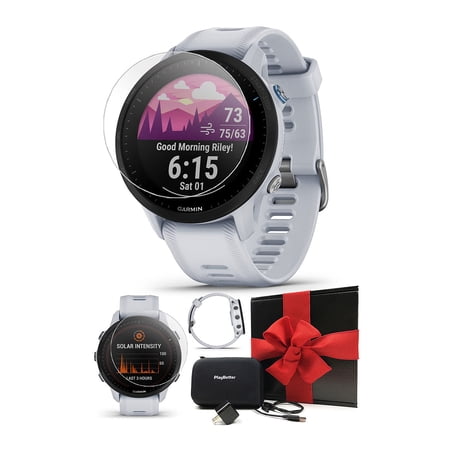 Garmin Forerunner 955 Solar (Whitestone) GPS Running & Triathlon Smartwatch | Gift Box with PlayBetter Wall Adapter, Screen Protectors & Hard Case