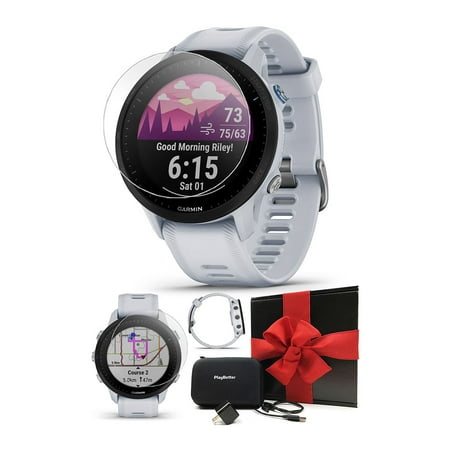 Garmin Forerunner 955 (Whitestone) GPS Running & Triathlon Smartwatch | Gift Box with PlayBetter Wall Adapter, Screen Protectors & Hard Case