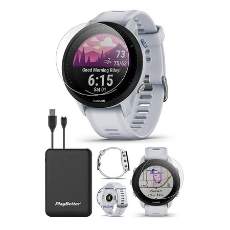 Garmin Forerunner 955 (Whitestone) GPS Running & Triathlon Smartwatch | Runner’s Bundle with PlayBetter Screen Protectors & Portable Charger