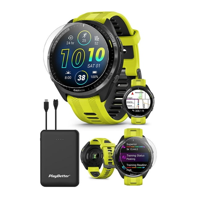 Garmin Forerunner 965 (Amp Yellow/Black) Premium Running & Triathlon GPS Smartwatch | Bundle with PlayBetter Screen Protectors & Portable Charger