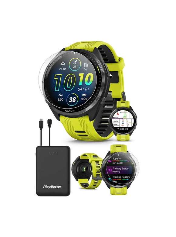Garmin Forerunner 965 (Amp Yellow/Black) Premium Running & Triathlon GPS Smartwatch | Bundle with PlayBetter Screen Protectors & Portable Charger