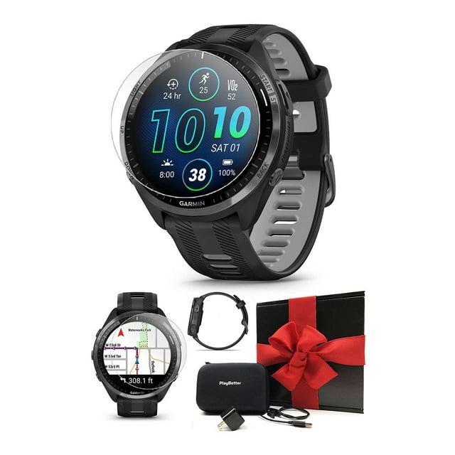 Garmin Forerunner 965 (Black/Powder Gray) Premium Running GPS Smartwatch | Gift Box with PlayBetter HD Screen Protectors, Wall Adapter & Case