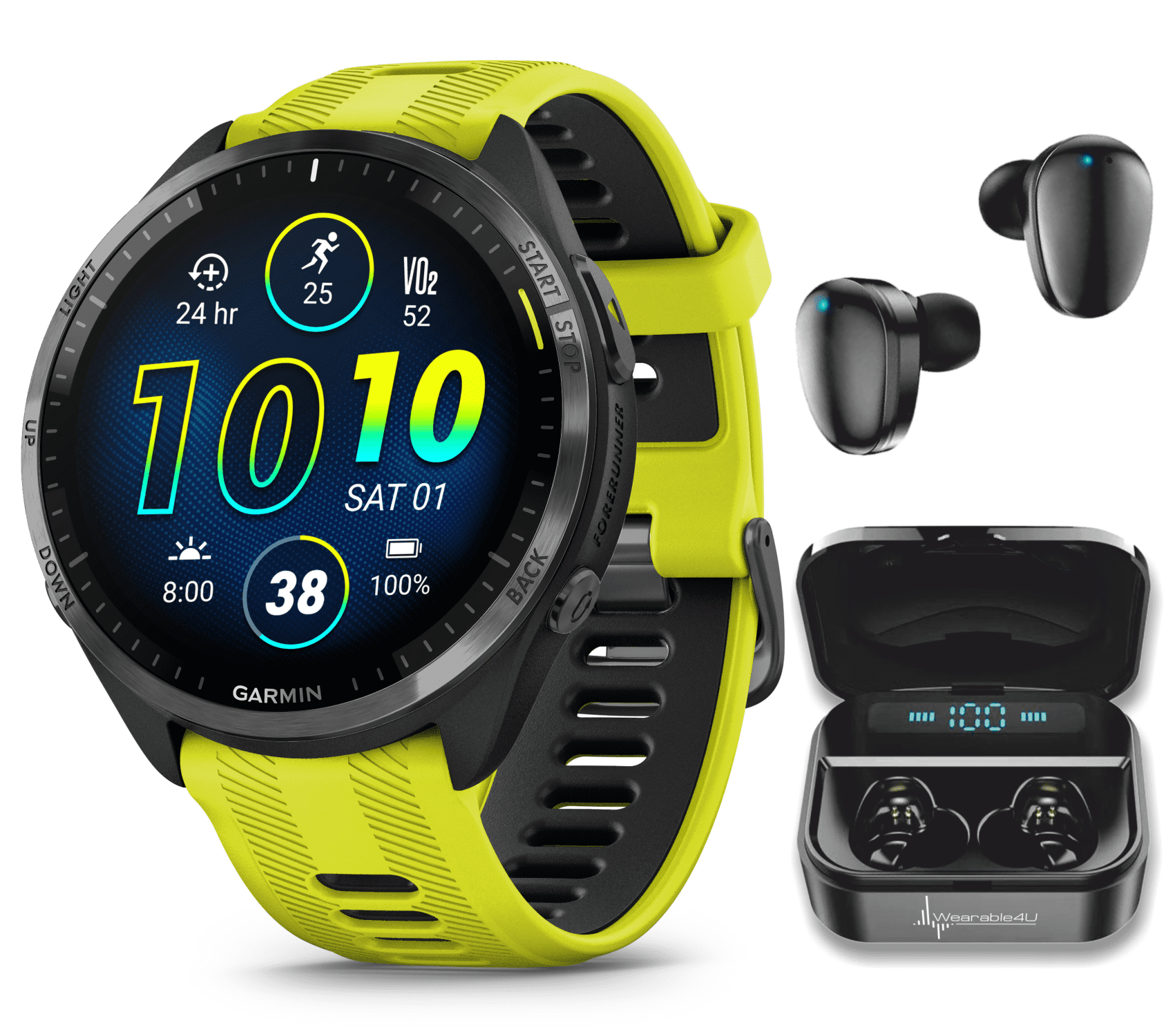 Garmin Forerunner 965 Premium GPS Running and Triathlon Smartwatch with  AMOLED Touchscreen Display, Carbon Gray DLC Titanium Bezel and Amp Yellow  Silicone Band with Wearable4U Black EarBuds Bundle 