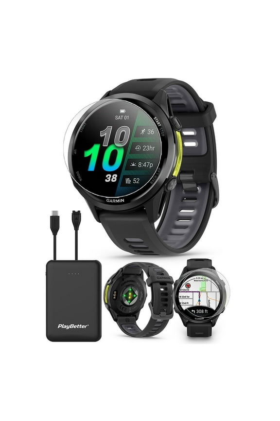 Garmin Forerunner 970 (Black/White) Running & Triathlon GPS Smartwatch Bundle with PlayBetter Portable Charger & HD Screen Protectors