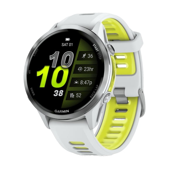 Garmin Forerunner 970®, Premium GPS Running and Triathlon Smartwatch, AMOLED Display, Built-In LED Flashlight,, Titanium with Whitestone Case and Whitestone/Translucent Amp Yellow Band
