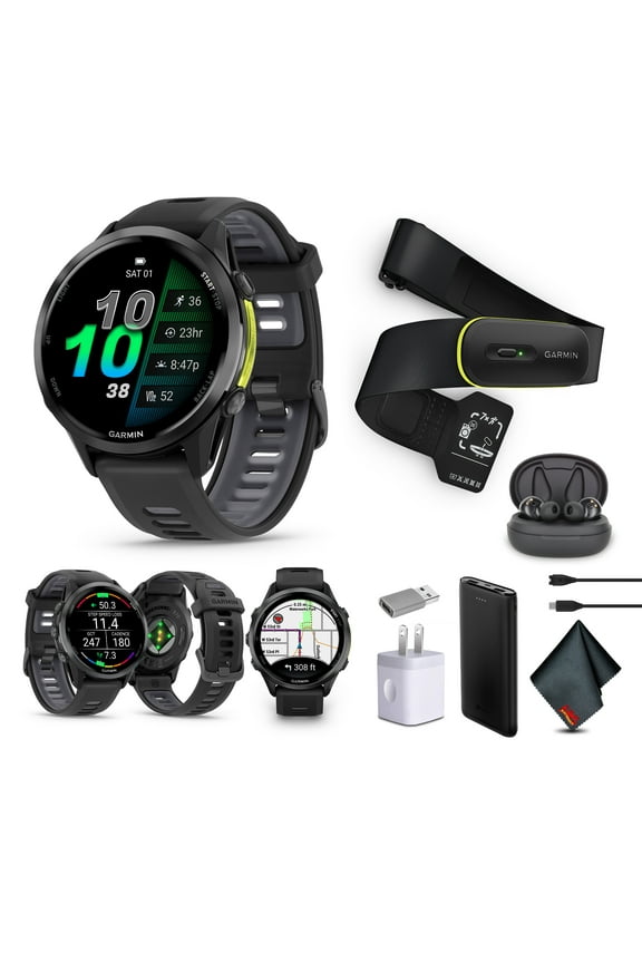 Forerunner 970 Running Smartwatch, GPS Fitness Smart Watch For Men And Women, Carbon Gray DLC Titanium with Black Case/Translucent Whitestone Band + Access 600 Fitness Monitor XS-S + More
