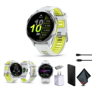 Garmin Forerunner 970 Running Smartwatch, GPS Fitness Smart Watch For Men And Women, Titanium with Whitestone Case and Whitestone/Translucent Amp Yellow Band  Bundle With P-Bank + More