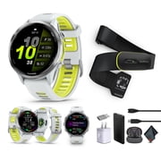 Garmin Forerunner 970 Running Smartwatch, GPS Fitness Watch For Men And Women, Titanium with Whitestone Case and Whitestone/Translucent Amp Yellow Band  + Access 600 Fitness Monitor, M-XL  + More