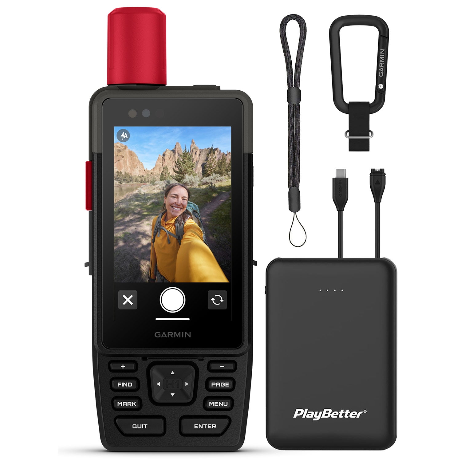 Garmin GPSMAP H1i Plus Premium GPS Handheld Navigator Bundle - inReach Plus Satellite Technology with PlayBetter Portable Charger & GPS Tether Lanyard