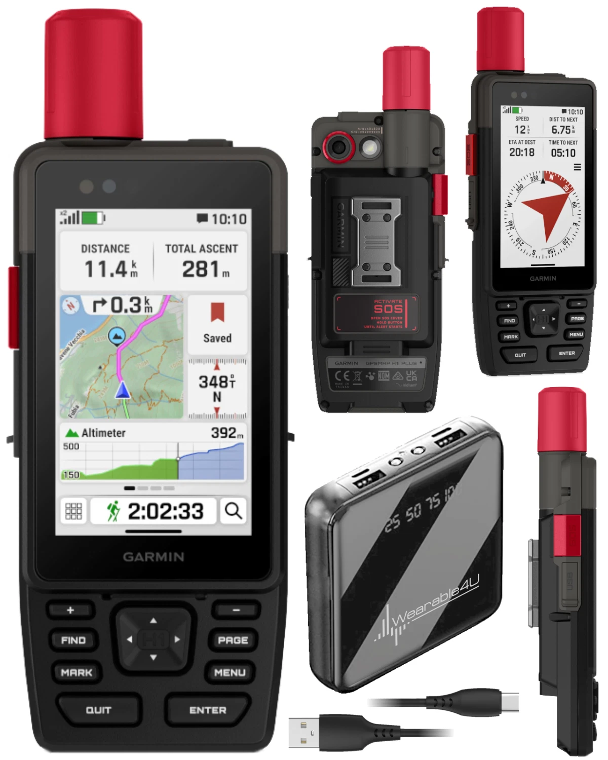 Garmin GPSMAP H1i Plus, Premium GPS Handheld Navigator w/ inReach Plus Technology, Camera/Mic, SOS & Messaging, Touchscreen & Buttons w/ Wearable4U PowerBank Bundle