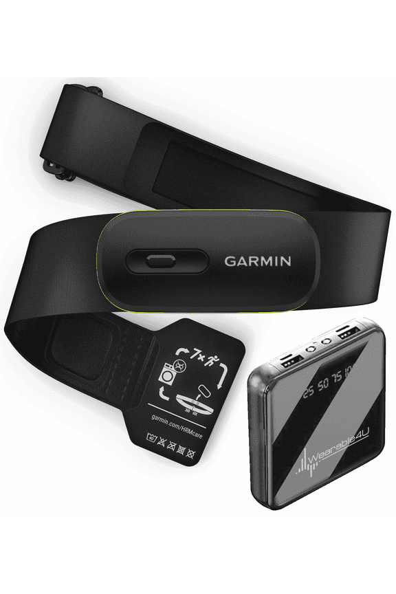 Garmin HRM 600 Premium Heart Rate Monitor with Running Dynamics, M–XL Strap (28"-42") with Wearable4U PowerBank Bundle