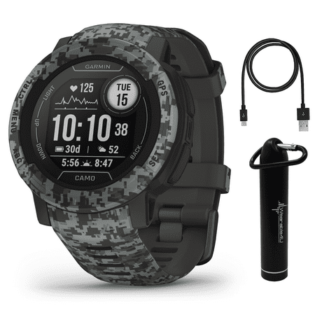 Garmin Instinct 2 Camo Edition GPS Rugged Outdoor Smartwatch, Graphite Camo with Multi-GNSS Support, Smart notifications with Wearable4U Power Bundle