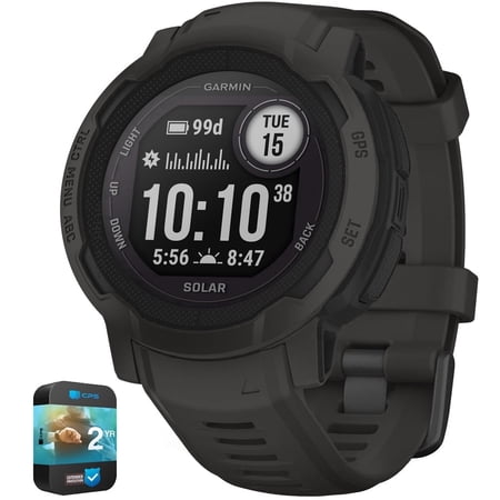 Garmin Instinct 2 (GPS) 45 mm Graphite Fiber-Reinforced Polymer Case with Graphite Band, 2 Year Protection Pack