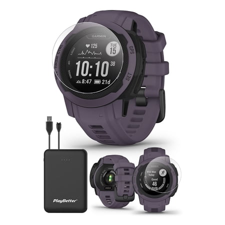 Garmin Instinct 2S (Deep Orchid) Rugged GPS Smartwatch Bundle, Includes PlayBetter HD Screen Protectors & Portable Charger