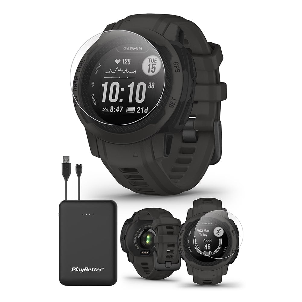 Garmin Instinct 2S (Graphite) Rugged GPS Smartwatch Bundle, Includes