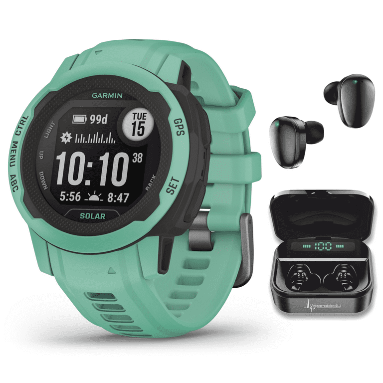 Garmin Instinct 2S Small-sized Solar GPS Rugged Outdoor Smartwatch, Neo  Tropic with Multi-GNSS Support with Wearable4U Black EarBuds Bundle