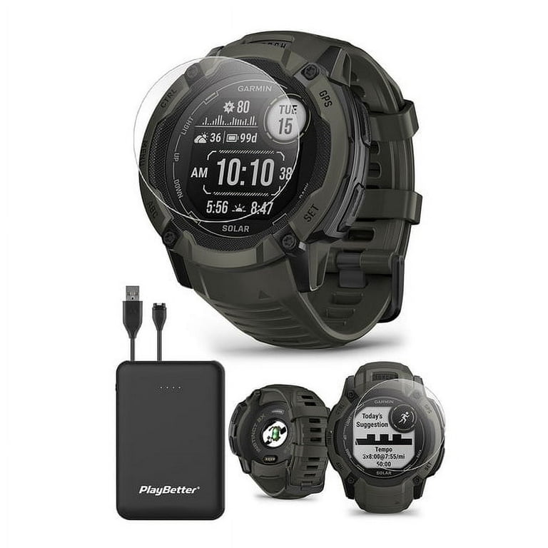 Garmin Instinct 2X Solar (Moss) Rugged GPS Smartwatch, Built-in  Flashlight, Multi-Band GNSS, Solar Charging, Bundle Screen Protectors &  Portable Charger