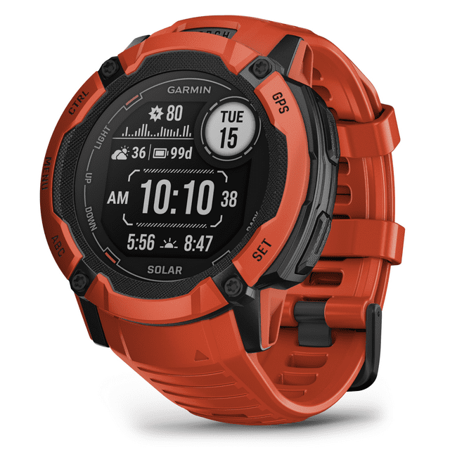 Garmin Instinct 2X Solar Rugged GPS Smartwatch, Flame Red with Power Glass Lens, LED Flashlight