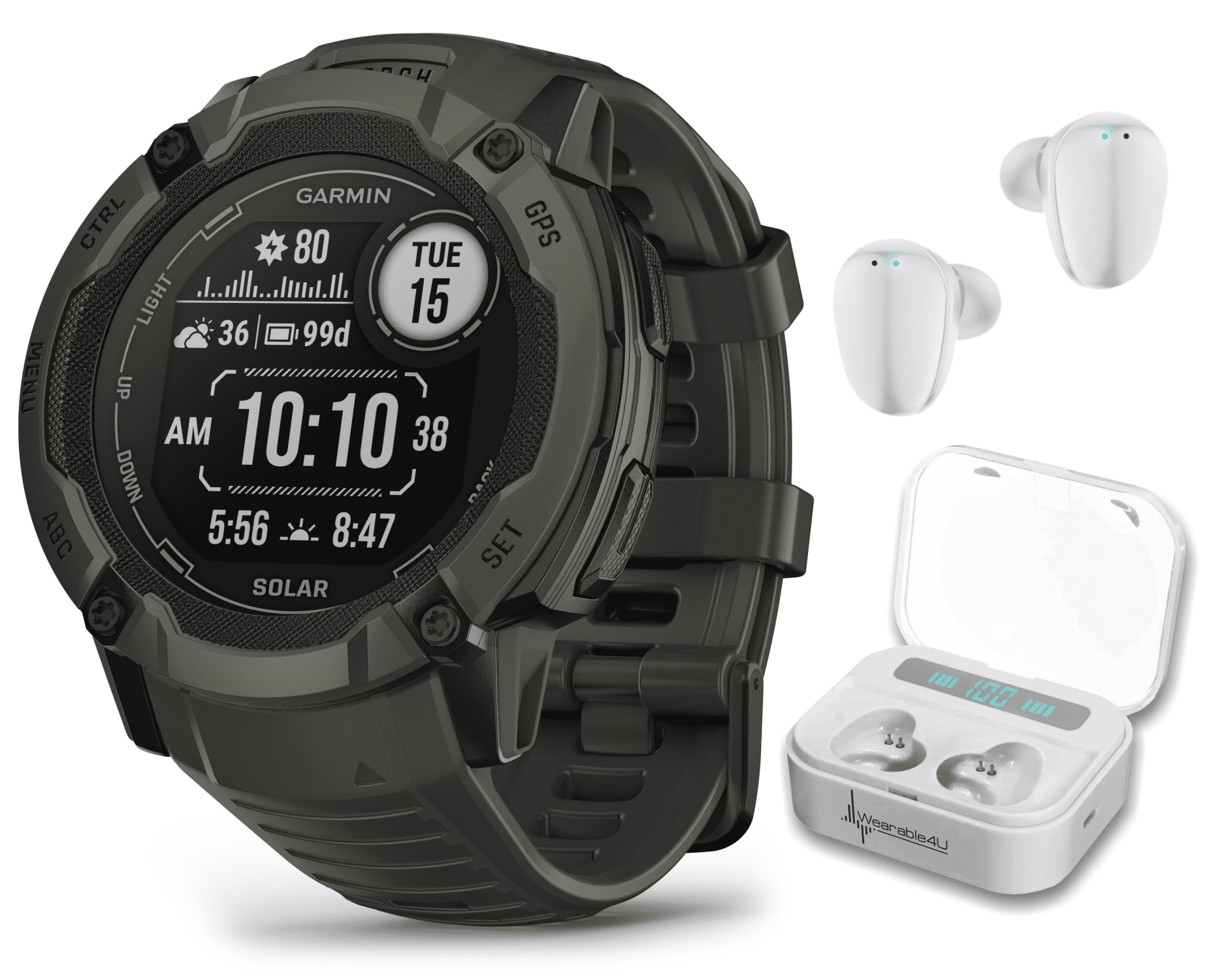  Wearable4U Garmin Instinct 2X Solar Tactical 50 mm Rugged GPS  Men Smartwatch, Coyote Tan with Power Glass Lens, Stealth Mode, LED  Flashlight Black Earbuds Bundle : Electronics