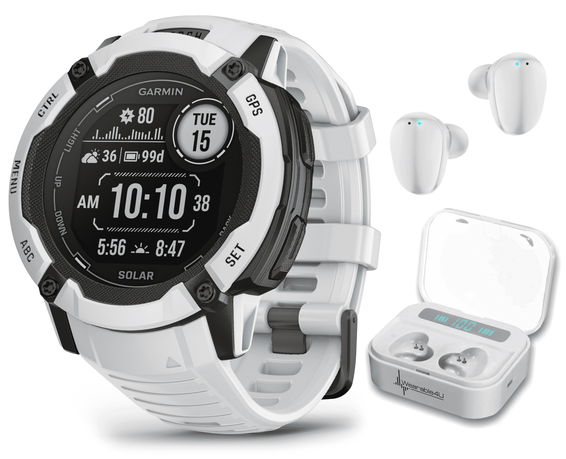 Garmin Instinct 2X Solar Rugged GPS Smartwatch, Whitestone with Power Glass Lens, LED Flashlight with Wearable4U White EarBuds Bundle Garmin Instinct 2X Solar Rugged GPS Smartwatch, Whitestone with Power Glass Lens, LED Flashlight with Wearable4U White EarBuds Bundle