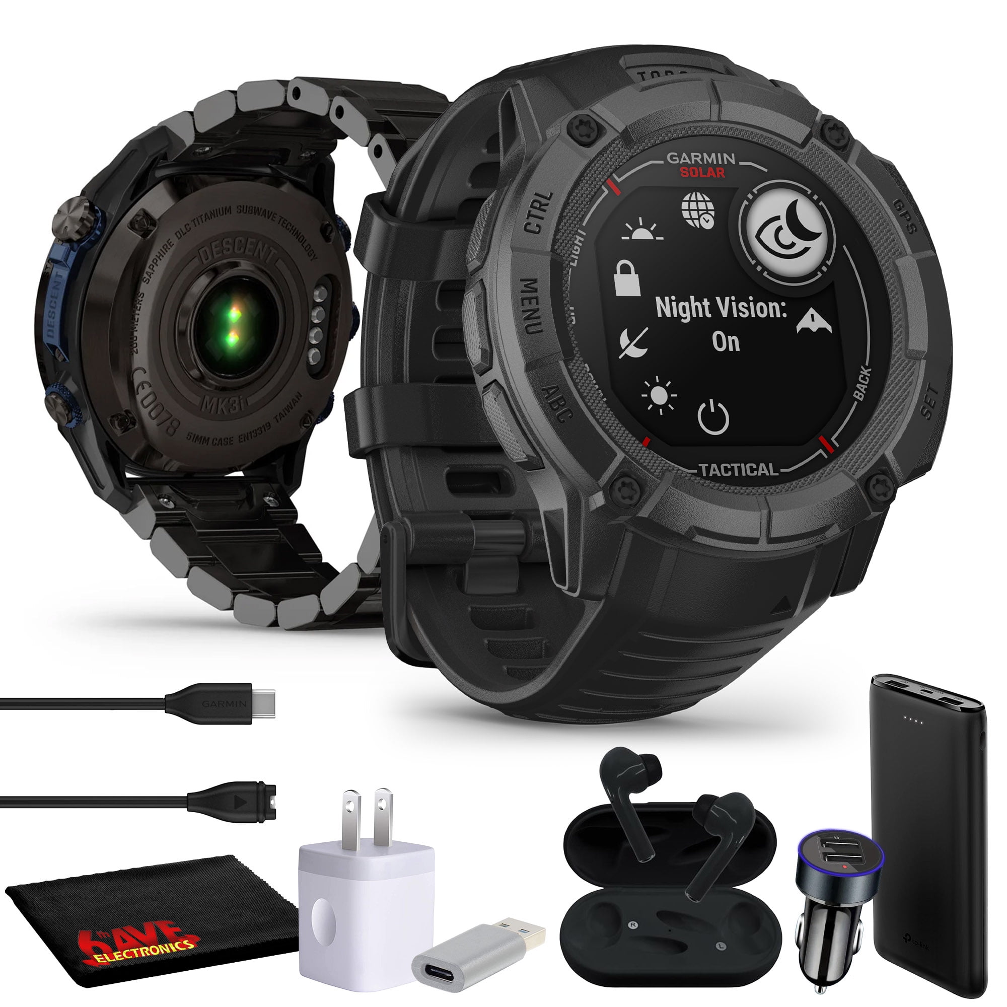 Garmin Instinct 2X Solar - Tactical Edition Black Smart Watch Bundle with Accessories Garmin Instinct 2X Solar - Tactical Edition Black Smart Watch Bundle with Accessories
