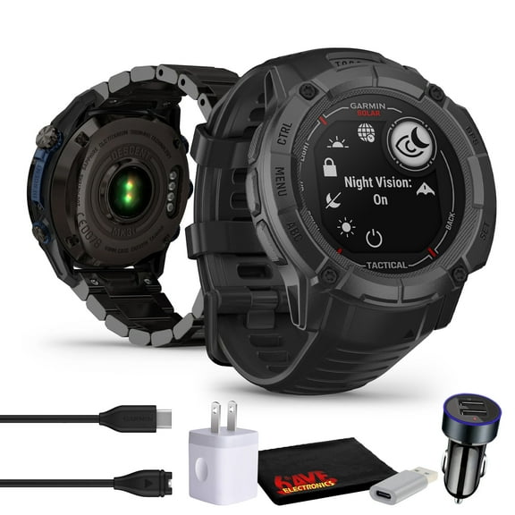 Garmin Instinct 2X Solar - Tactical Edition Black Smart Watch Bundle with Accessories