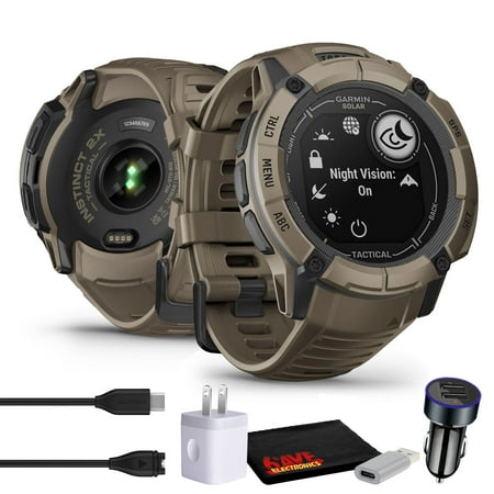 Garmin Instinct 2X Solar - Tactical Edition Coyote Tan, Rugged Outdoor GPS Smart Watch Bundle with Accessories