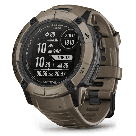 Garmin Instinct 2X Solar Tactical Rugged GPS Men Smartwatch, Coyote Tan with Power Glass Lens, Stealth Mode, LED Flashlight