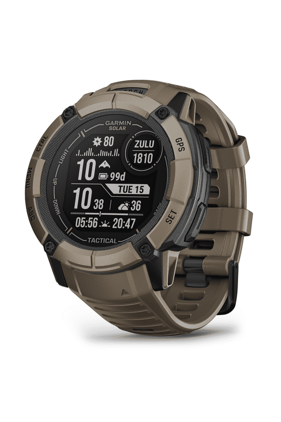 Instinct 2X Solar Tactical Rugged GPS Men Smartwatch, Coyote Tan with Power Glass Lens, Stealth Mode, LED Flashlight