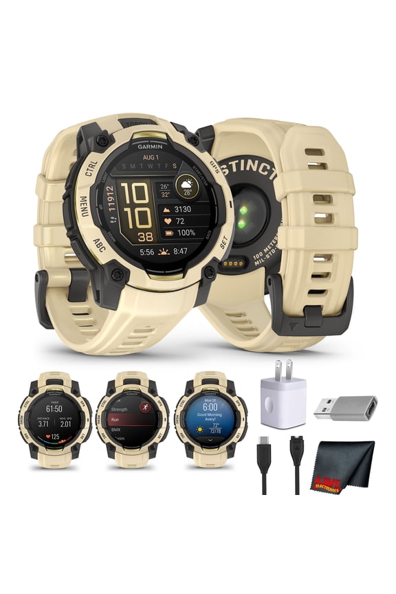 Instinct 3 - 45 mm, AMOLED Display, 18 Day Battery, Rugged Outdoor GPS Smartwatch, Built-in Flashlight, Alpine Rush Collection Limited Edition Color, Citrine with Citrine Band Bundle