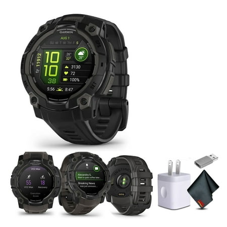 Garmin Instinct 3 45mm AMOLED, Outdoor GPS Smartwatch Black (010-02936-00) Fitness and Tactical Smart Watch Bundle