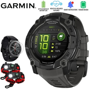 Garmin Instinct 3 - 50 mm Outdoor GPS Smartwatch, AMOLED, Black with Black Band 010-03020-00 Bundle with Deco Essentials Screen Protector & 2x Tactical Emergency Paracord Bracelet